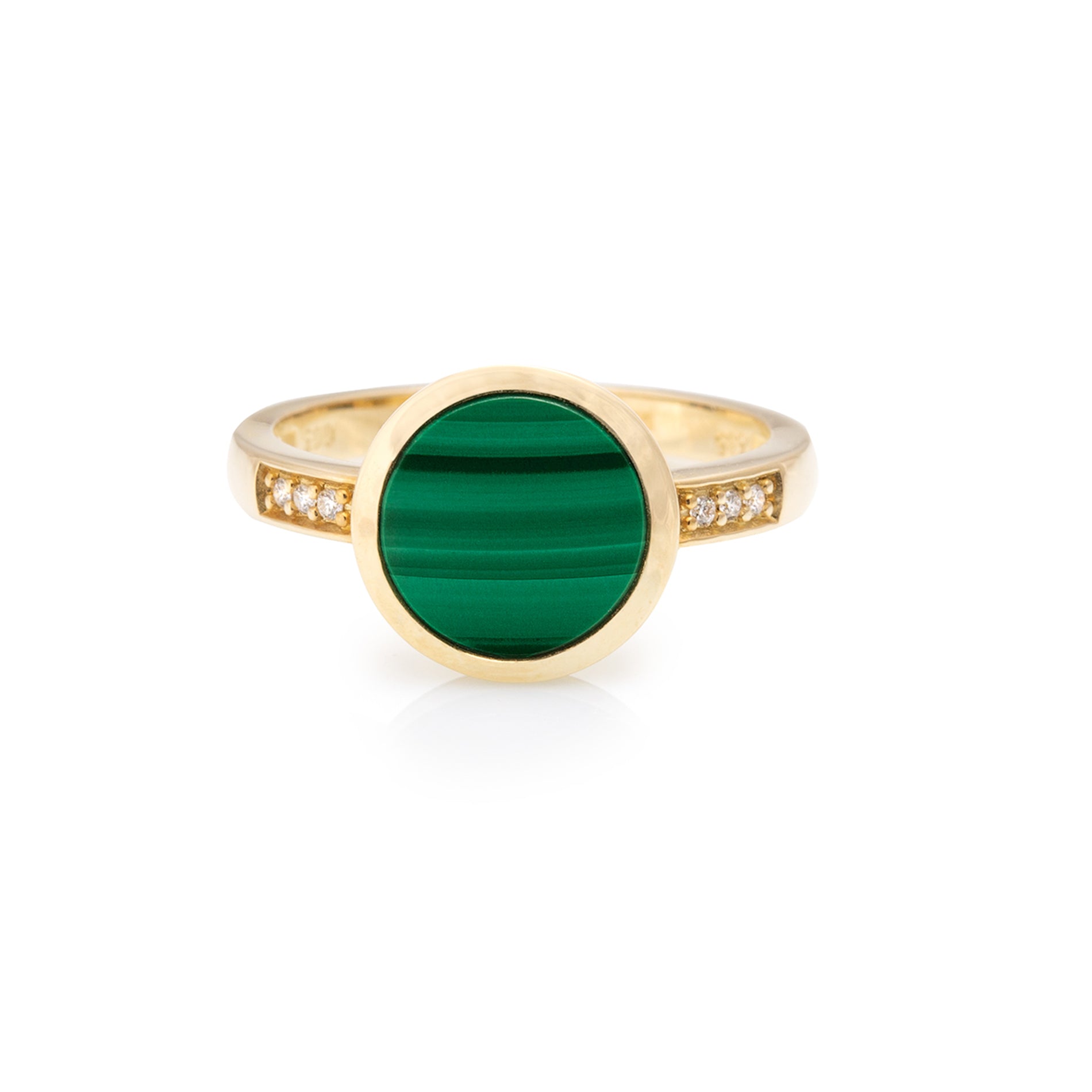 14 karaat Geelgouden ring met Malachiet en diamant