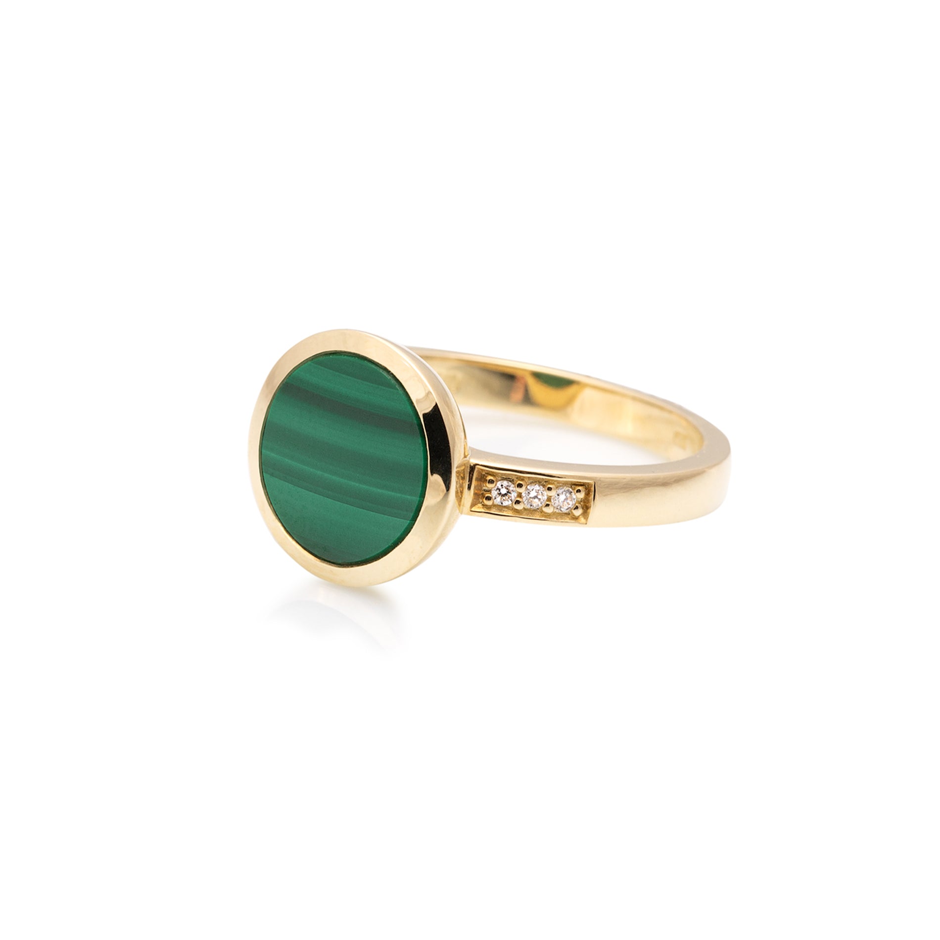 14 karaat Geelgouden ring met Malachiet en diamant