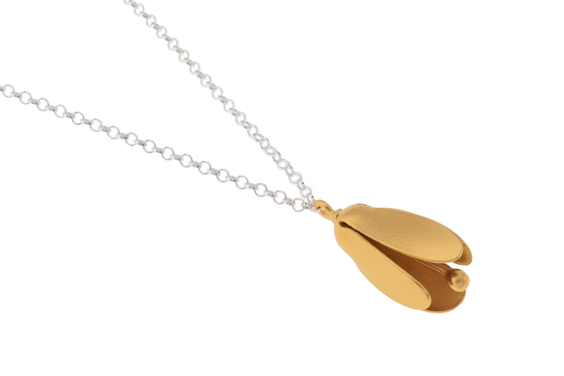 Deco Echo zilveren collier met tulp vormige hanger.