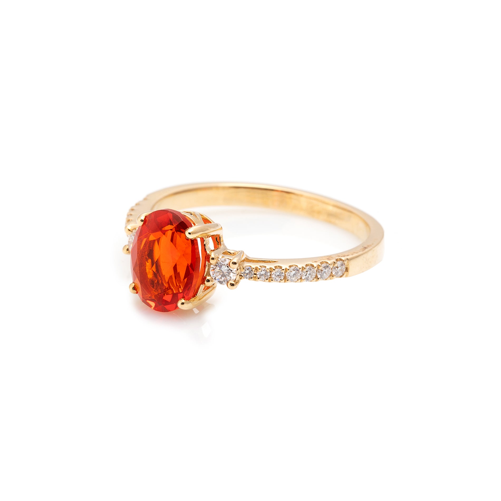 14 karaat geelgouden ring met vuuropaal en diamant