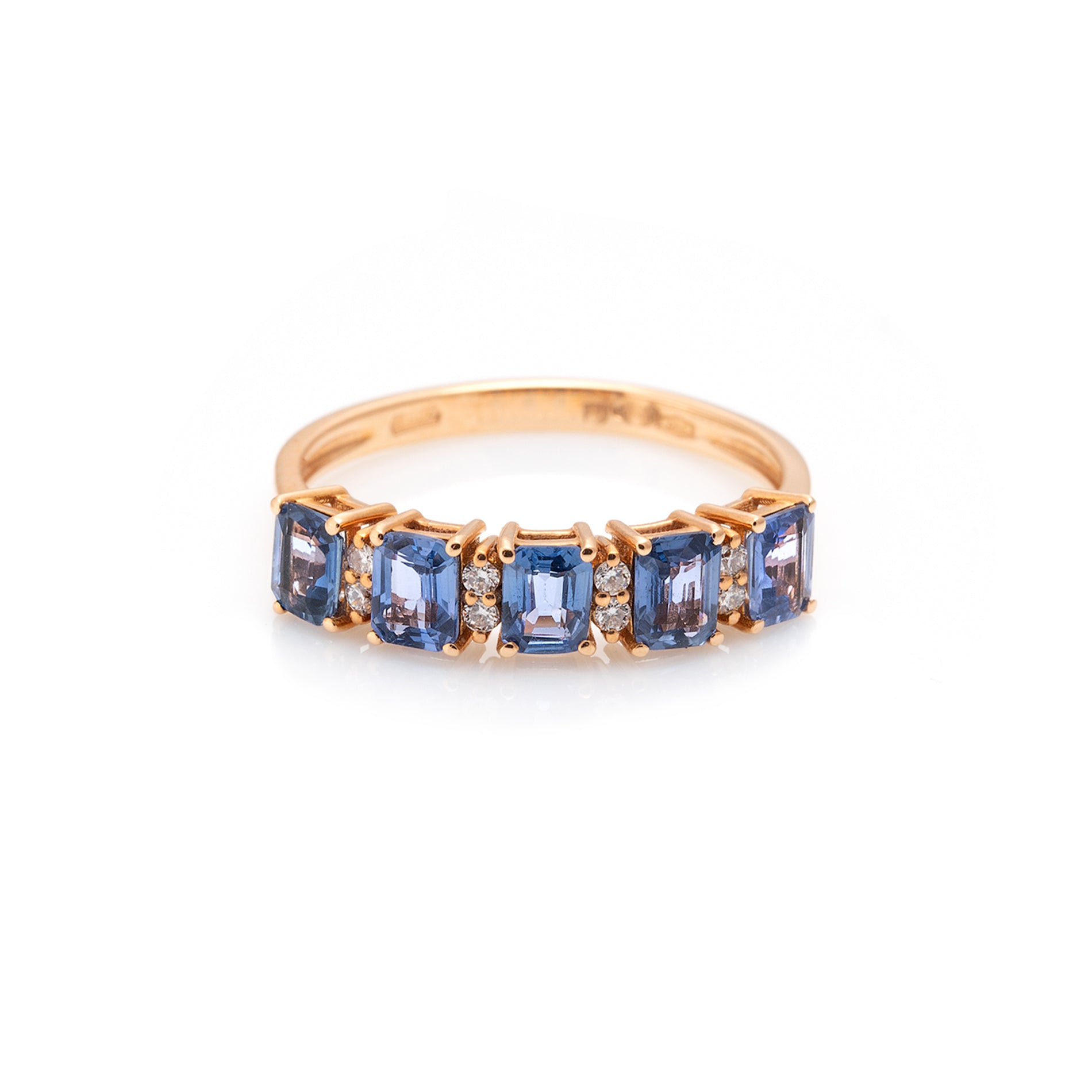 18 karaat roségouden ring met blauwe saffier en diamant