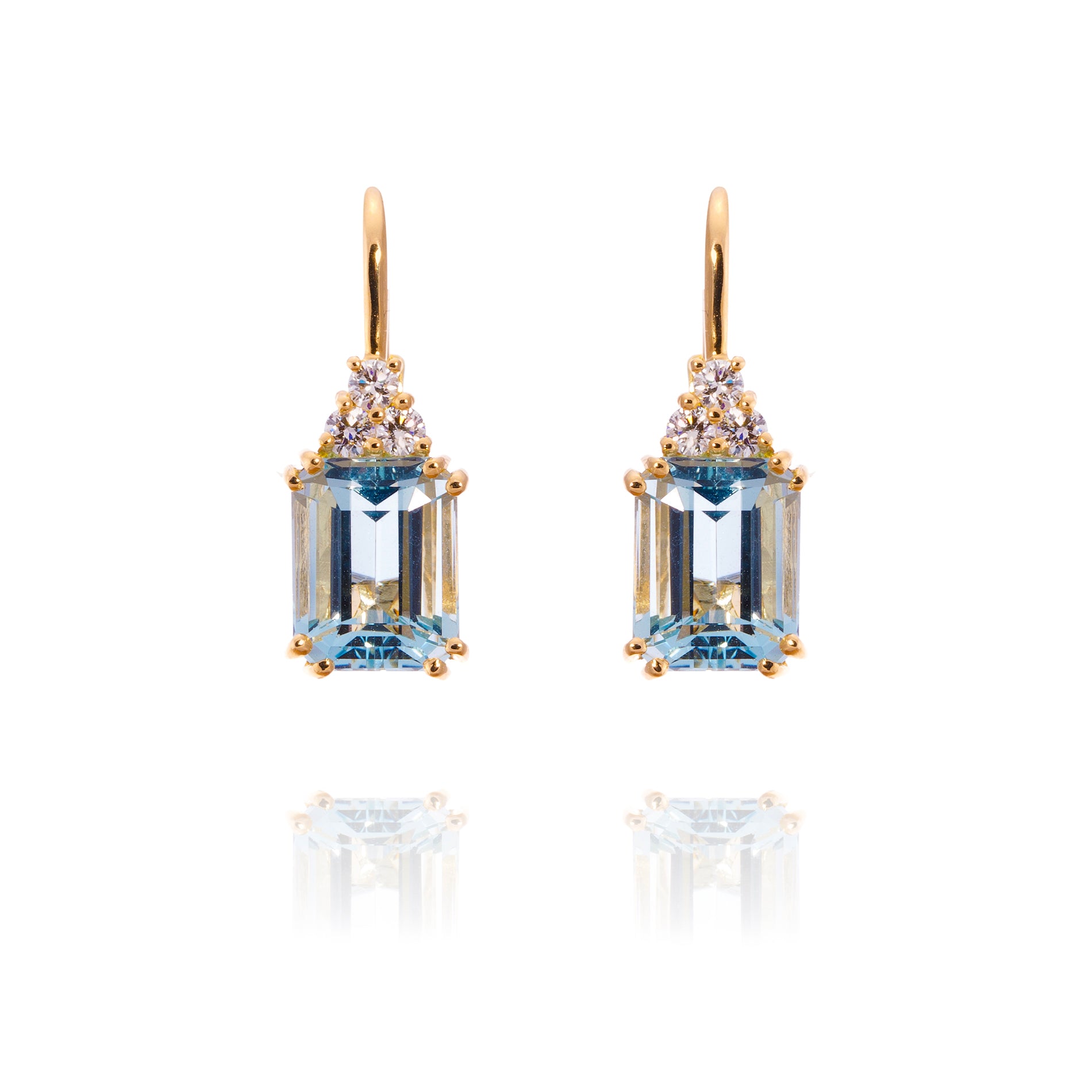18KT gouden oorsieraden met baguette vorm aquamarijn en diamant