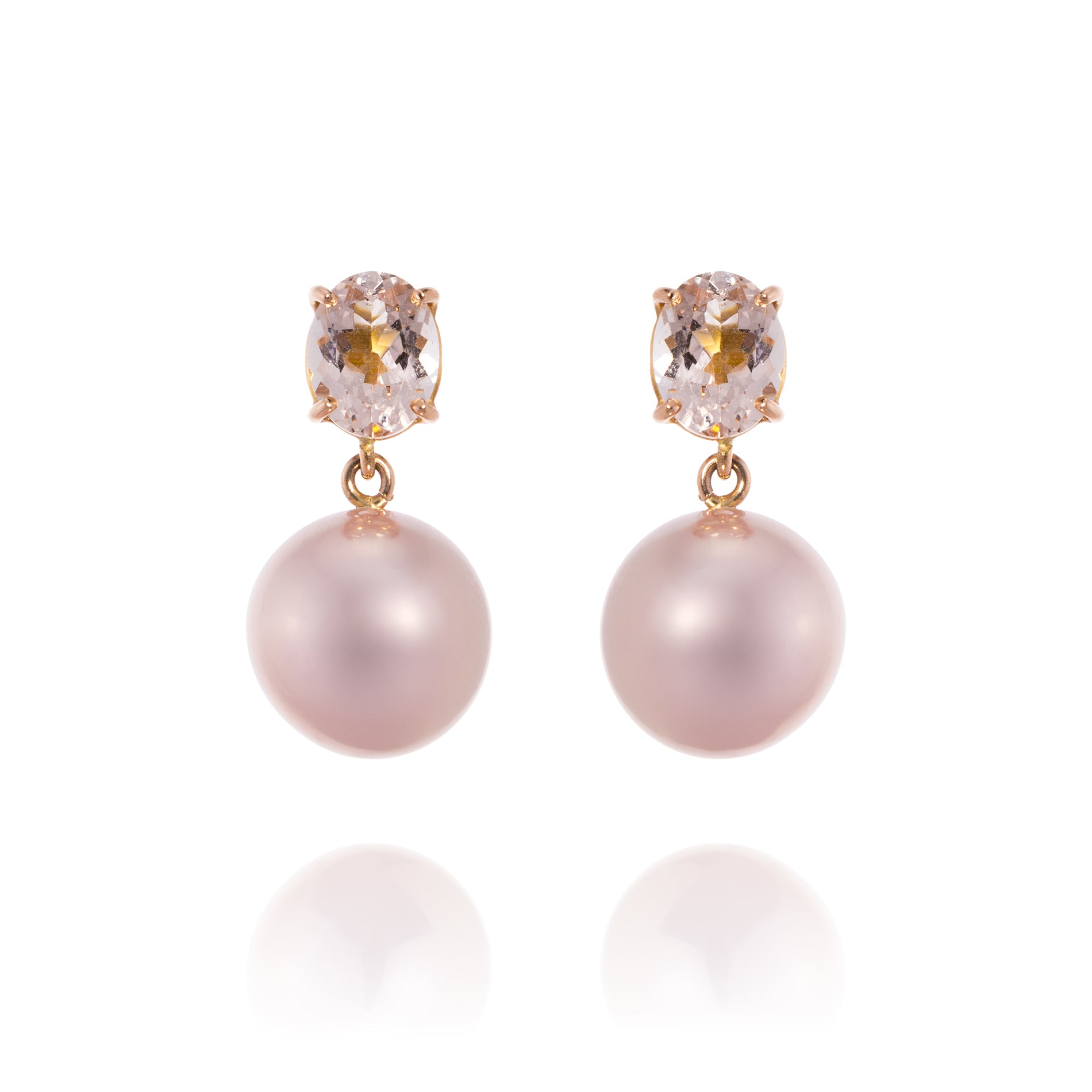 18KT roségouden oorsieraden met morganiet en parel