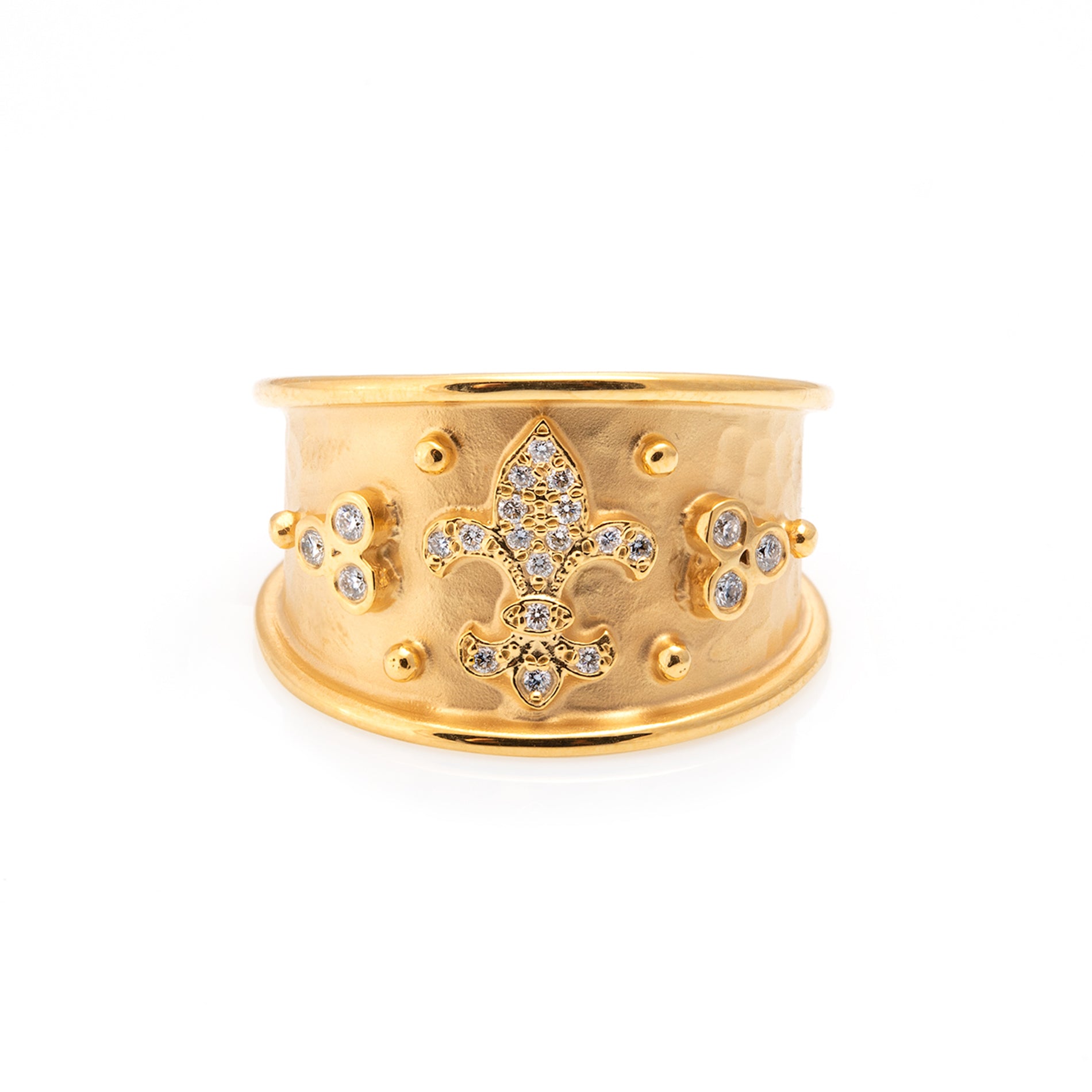 14 karaat geelgouden ring 'Franse lelie' met diamant