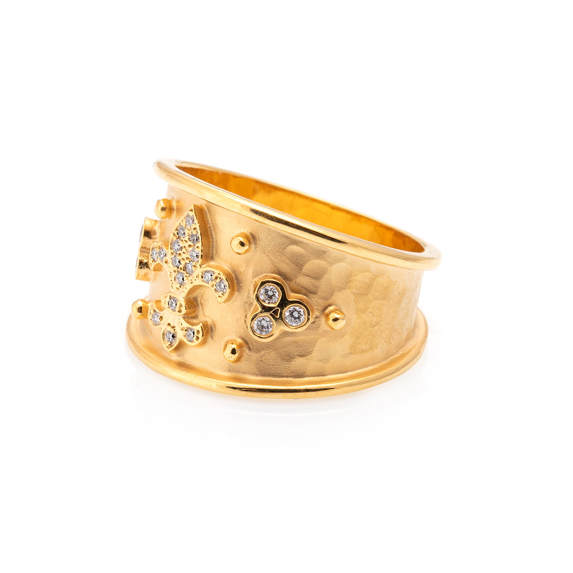 14 karaat geelgouden ring 'Franse lelie' met diamant