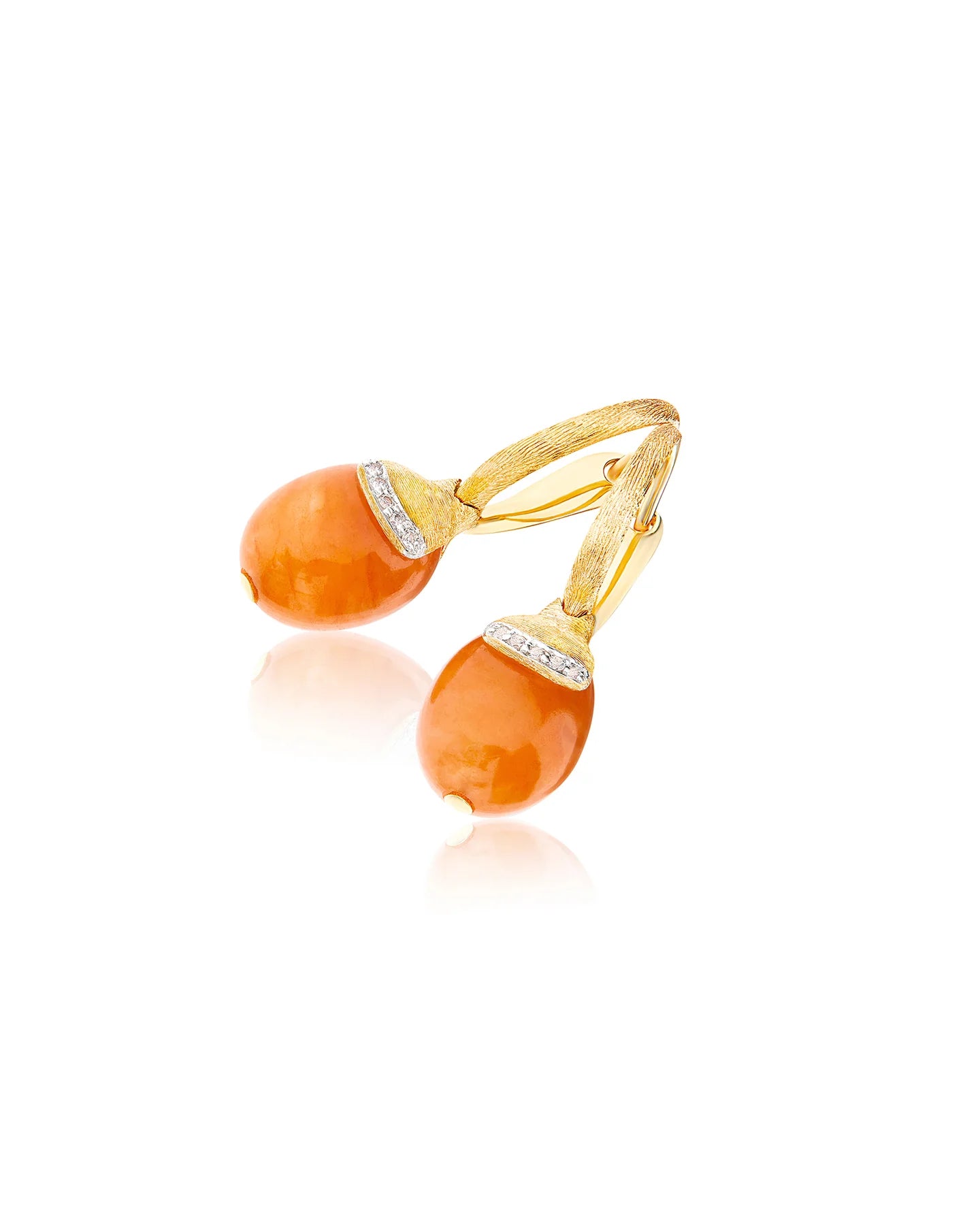 Yellow gold ear jewelry with aventurine and diamond ''Petra, small''