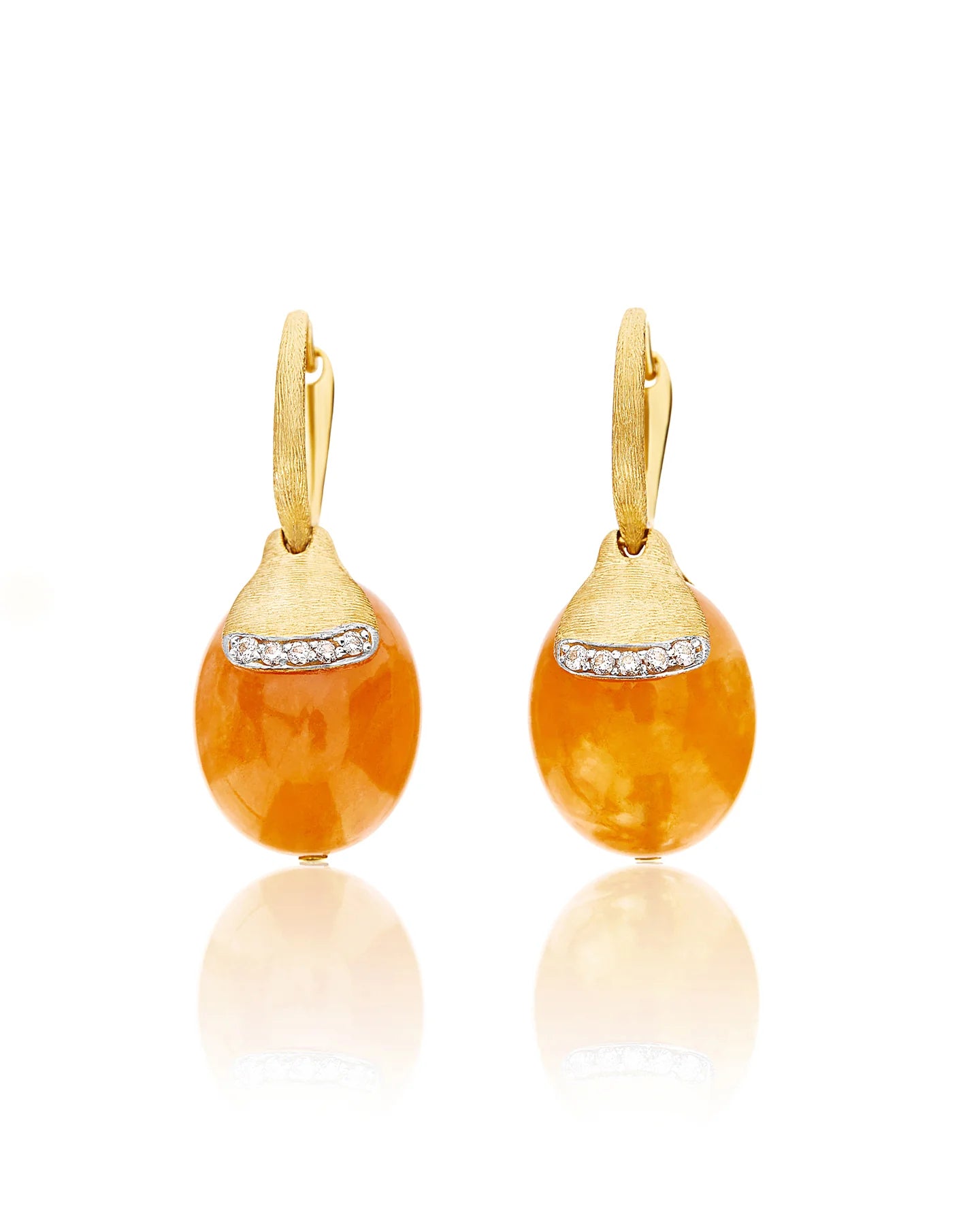 Geelgouden oorsieraden met aventurijn en diamant ''Petra, Large''