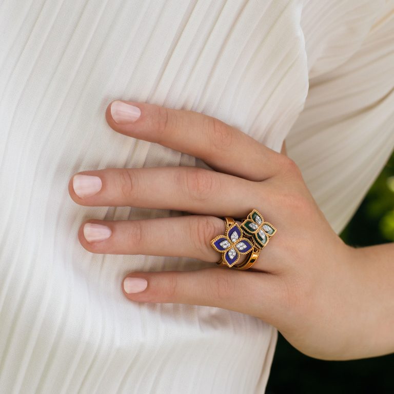 Roségouden ring met diamant en Lapis Lazuli ''Princess flower''