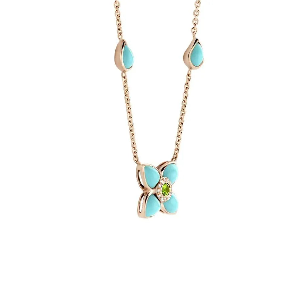 Rosegouden collier met turquoise, diamant en tsavoriet