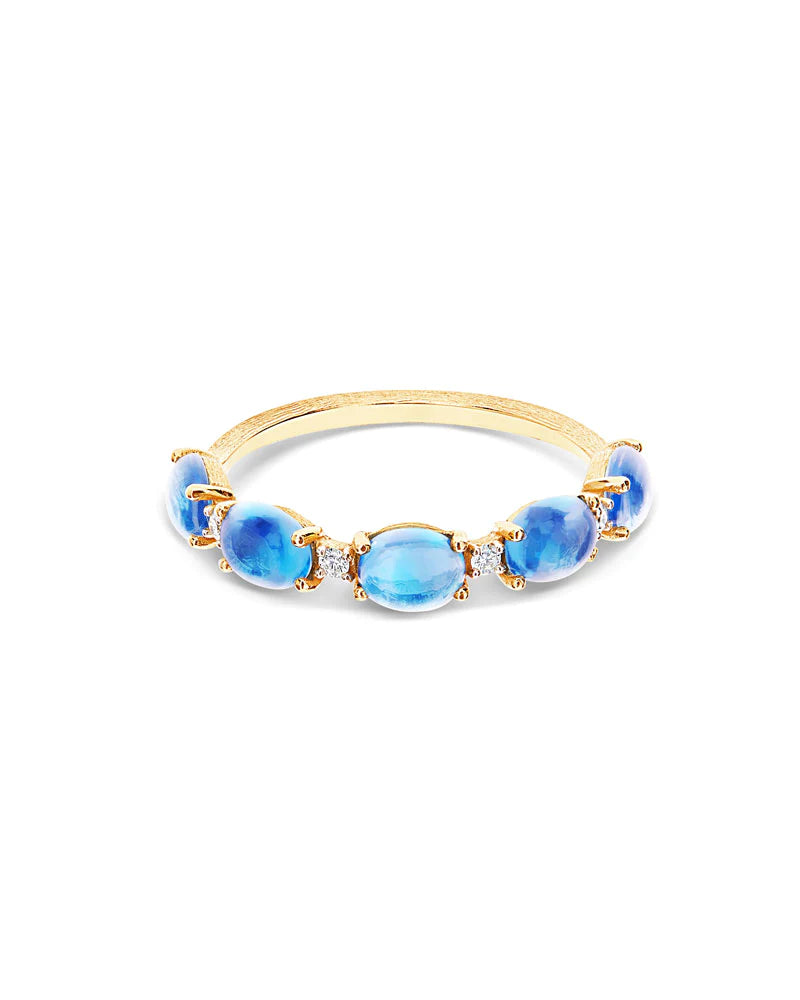 Geelgouden ring met london blue topaas en diamant