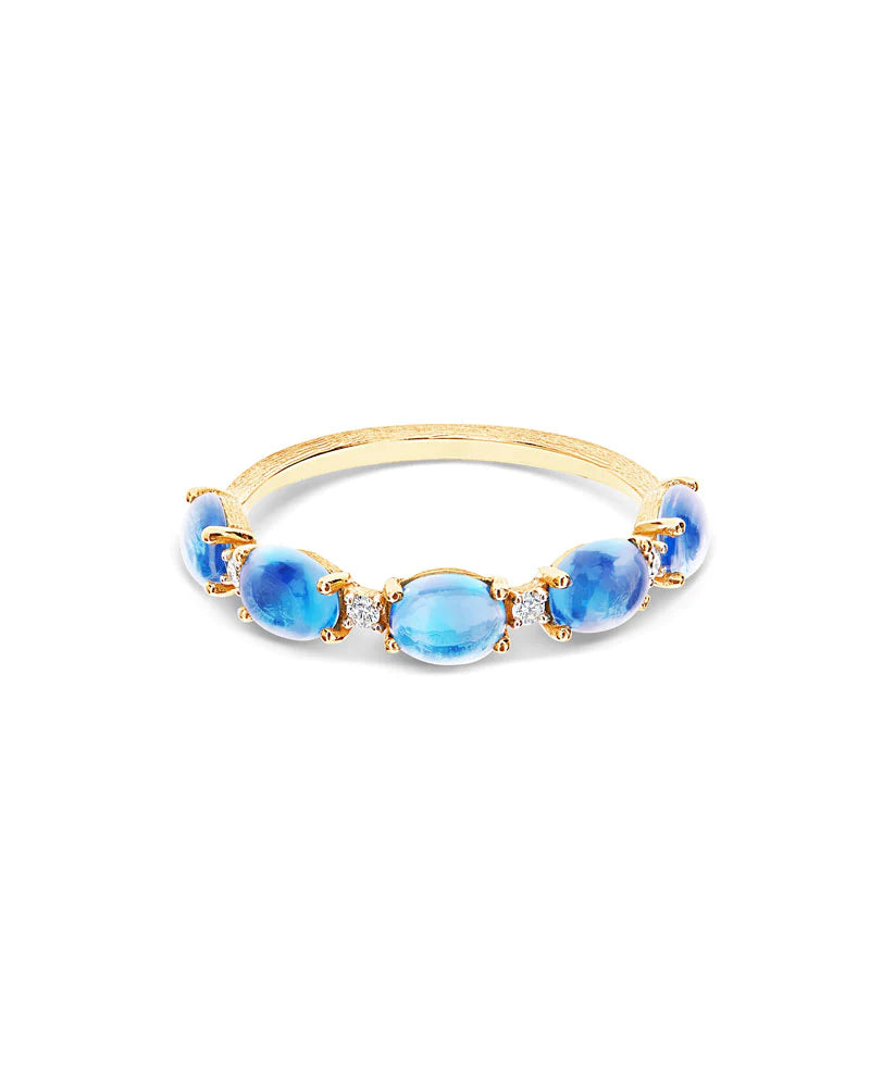 Geelgouden ring met london blue topaas en diamant