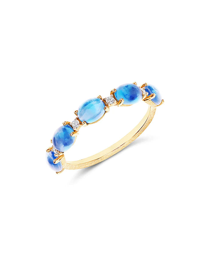 Geelgouden ring met london blue topaas en diamant