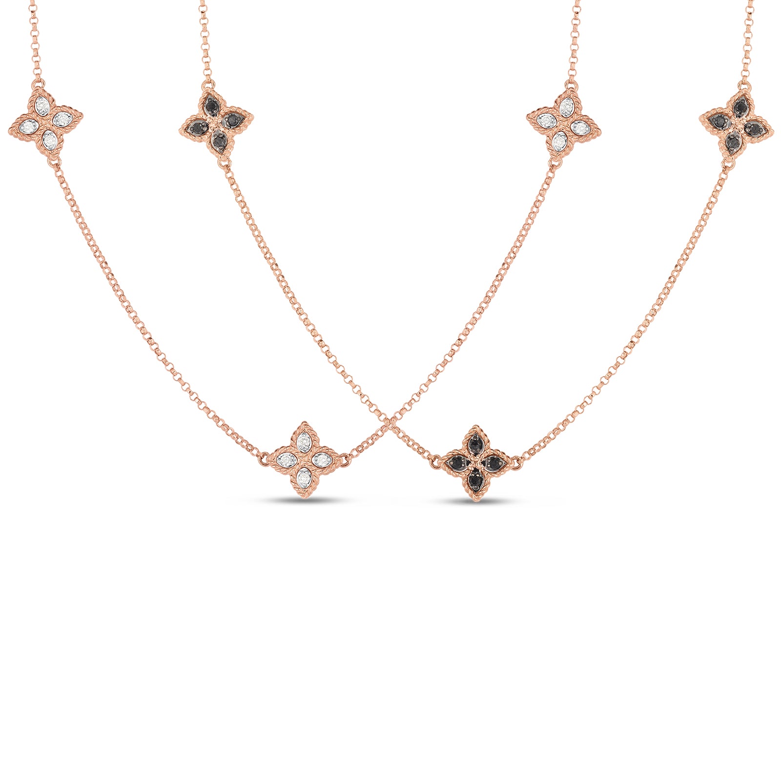 Geelgouden reverse collier met wit en zwarte diamant ''Princess Flower''