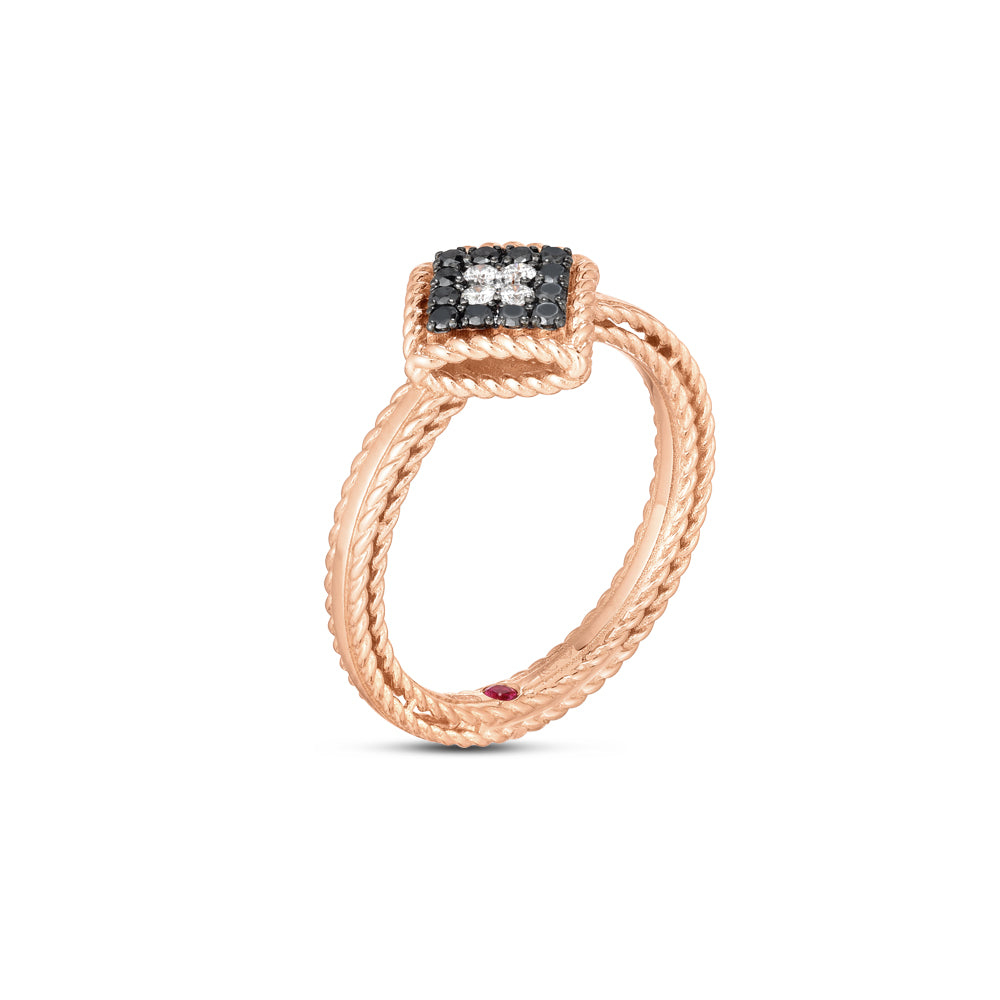 Roségouden ring met zwarte en witte diamant ''Palazzo''