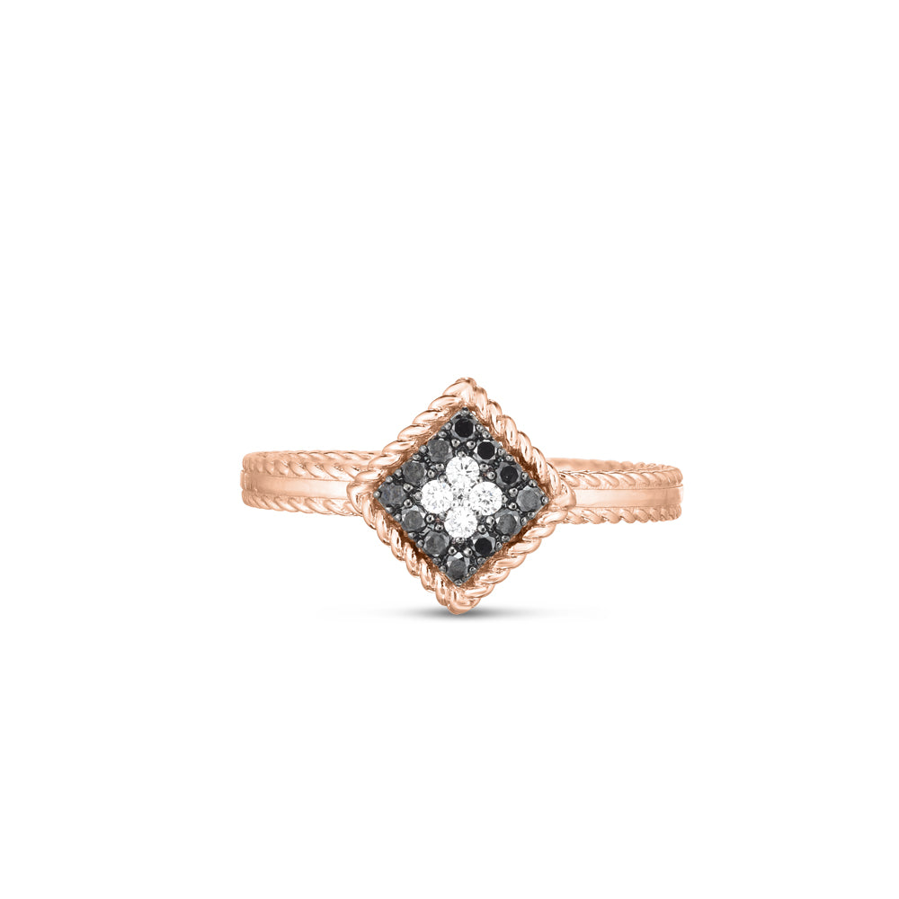 Roségouden ring met zwarte en witte diamant ''Palazzo''