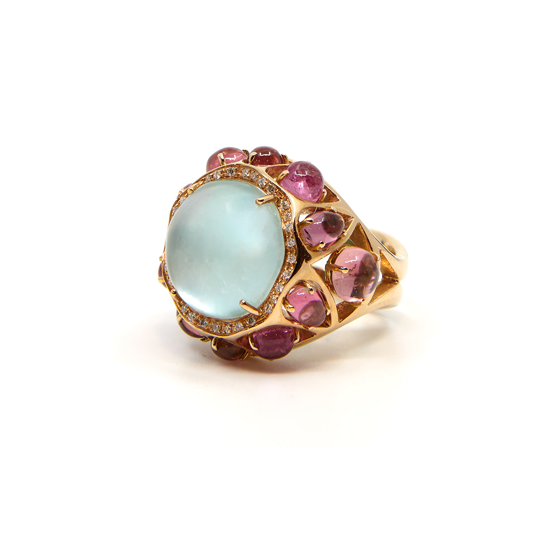 Roségouden ring met turkoois en toermalijn