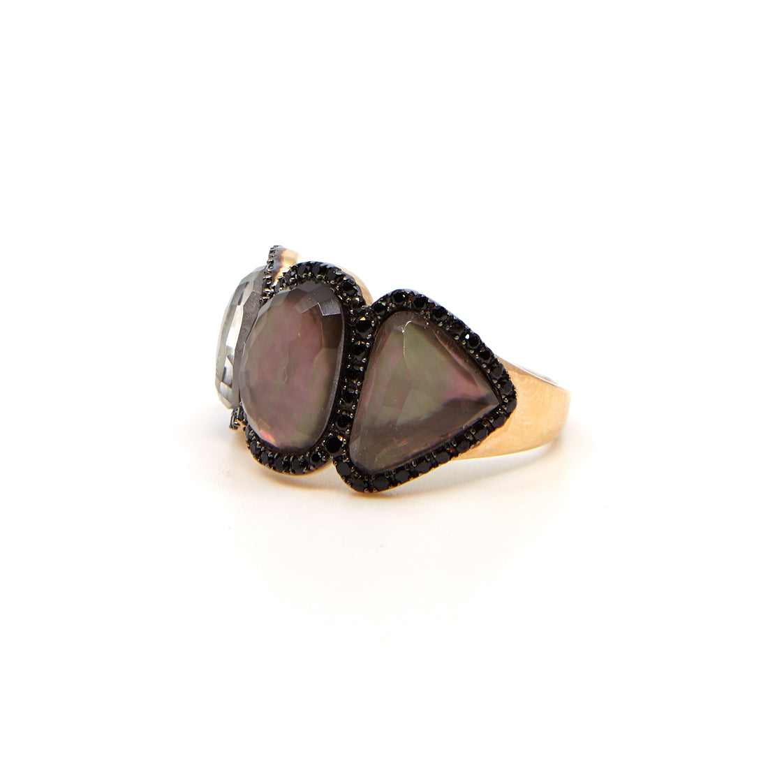 Rose gold ring with mother of pearl and black spinel