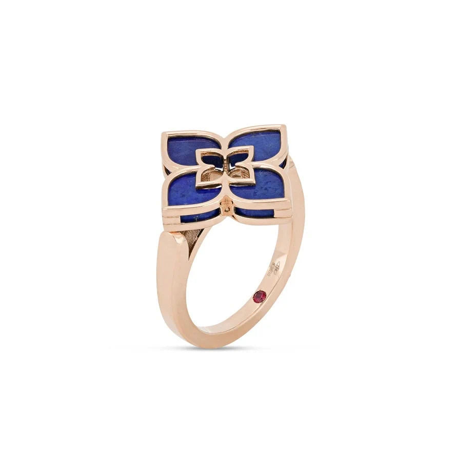 ROSÉGOUDEN RING MET LAPIS LAZULI ''PRINCESS FLOWER''