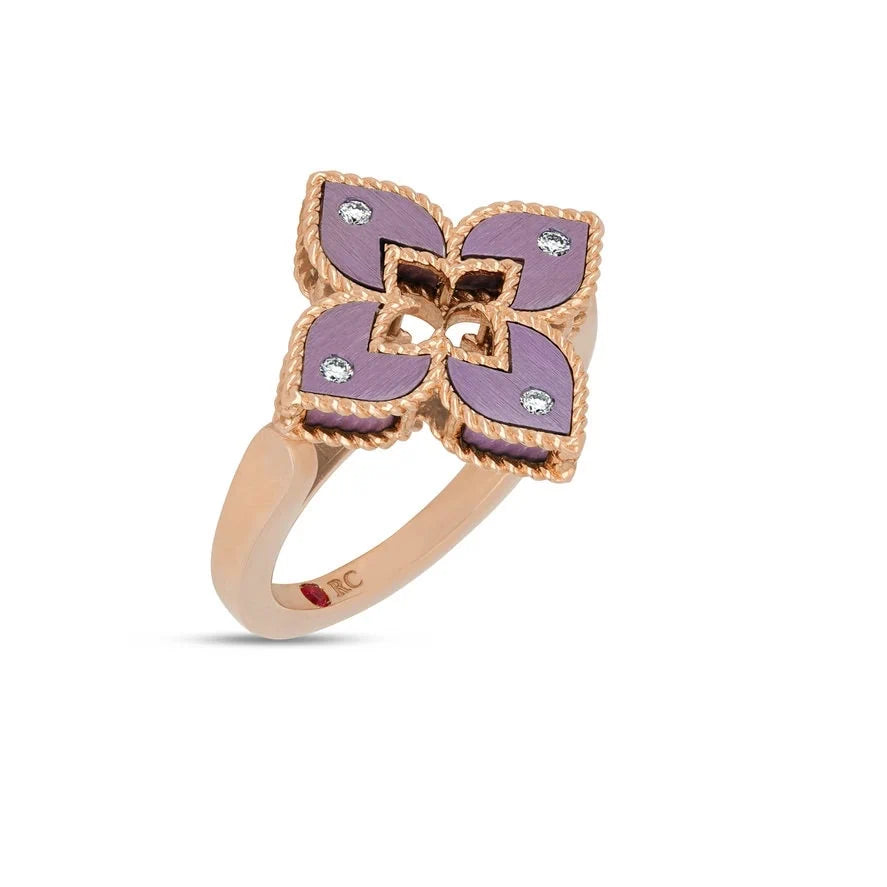 ROSÉGOUDEN RING MET DIAMANT EN TITANIUM ''VENETIAN PRINCESS ''
