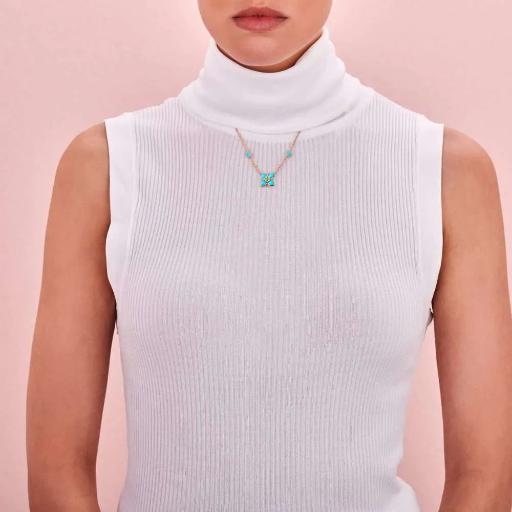 Rosegouden collier met turquoise, diamant en tsavoriet