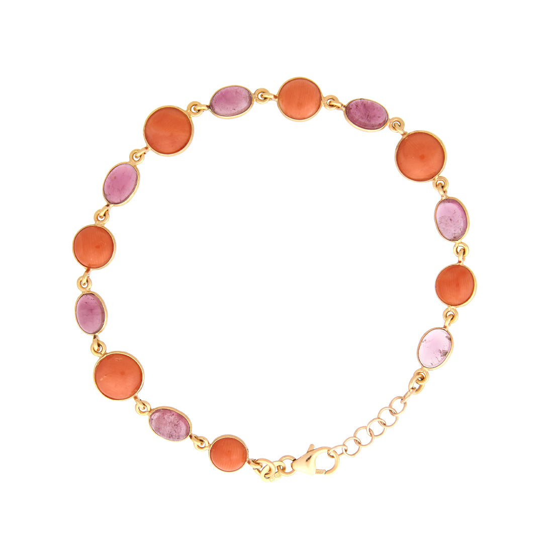 Roségouden armband met toermalijn en koraal