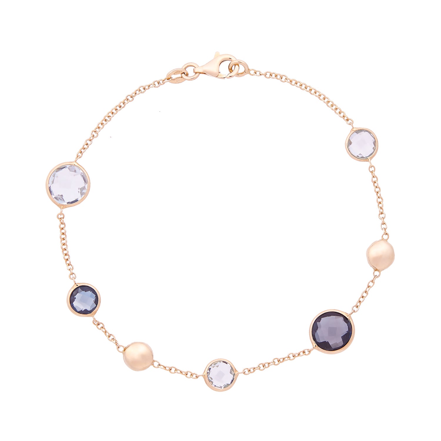 14 karaat geelgouden armband met blauwe topaas en London blue topaas