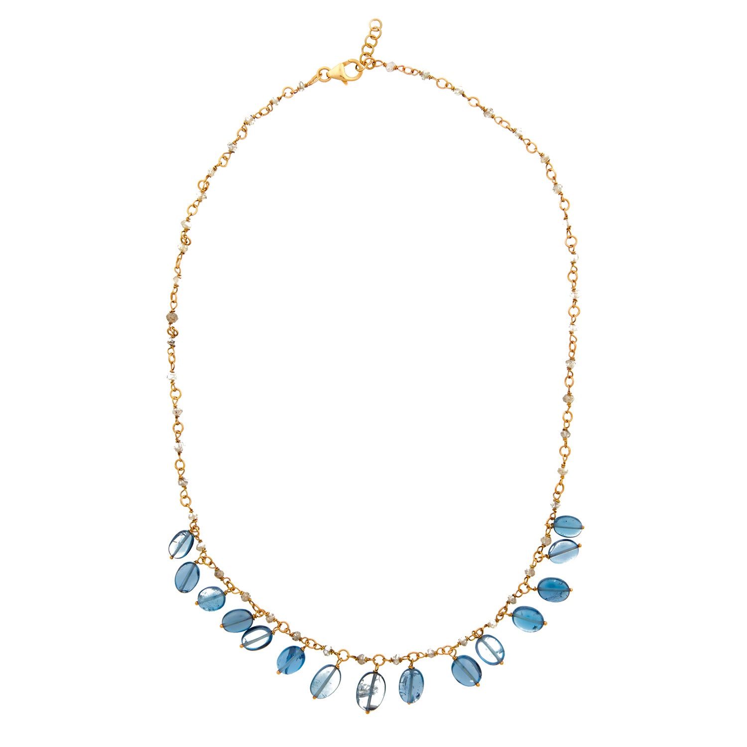 Collier "Eva Nueva" van 18 karaat roségoud, London blue topaas en labradoriet
