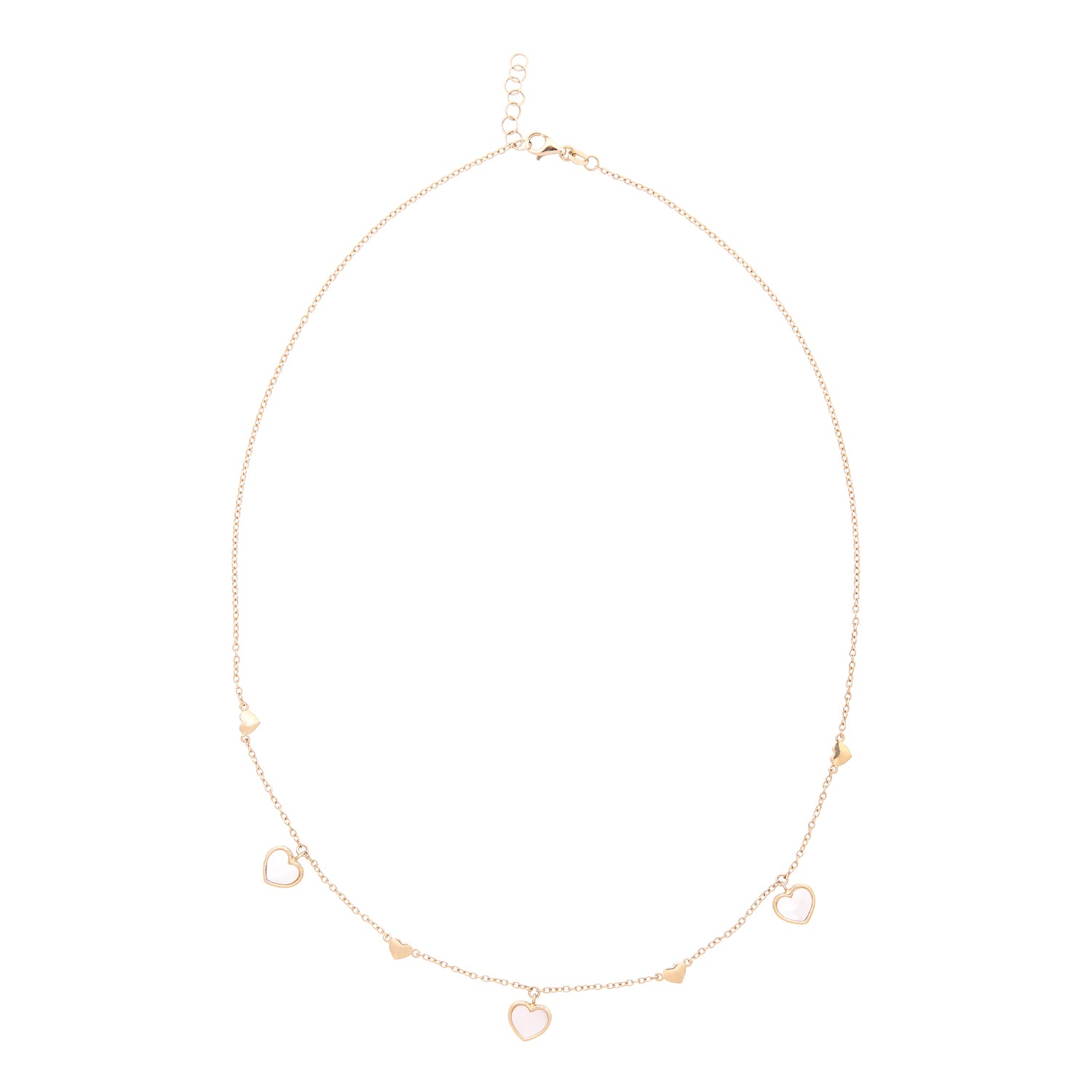 14 karaat geelgouden collier met parelmoer hartjes