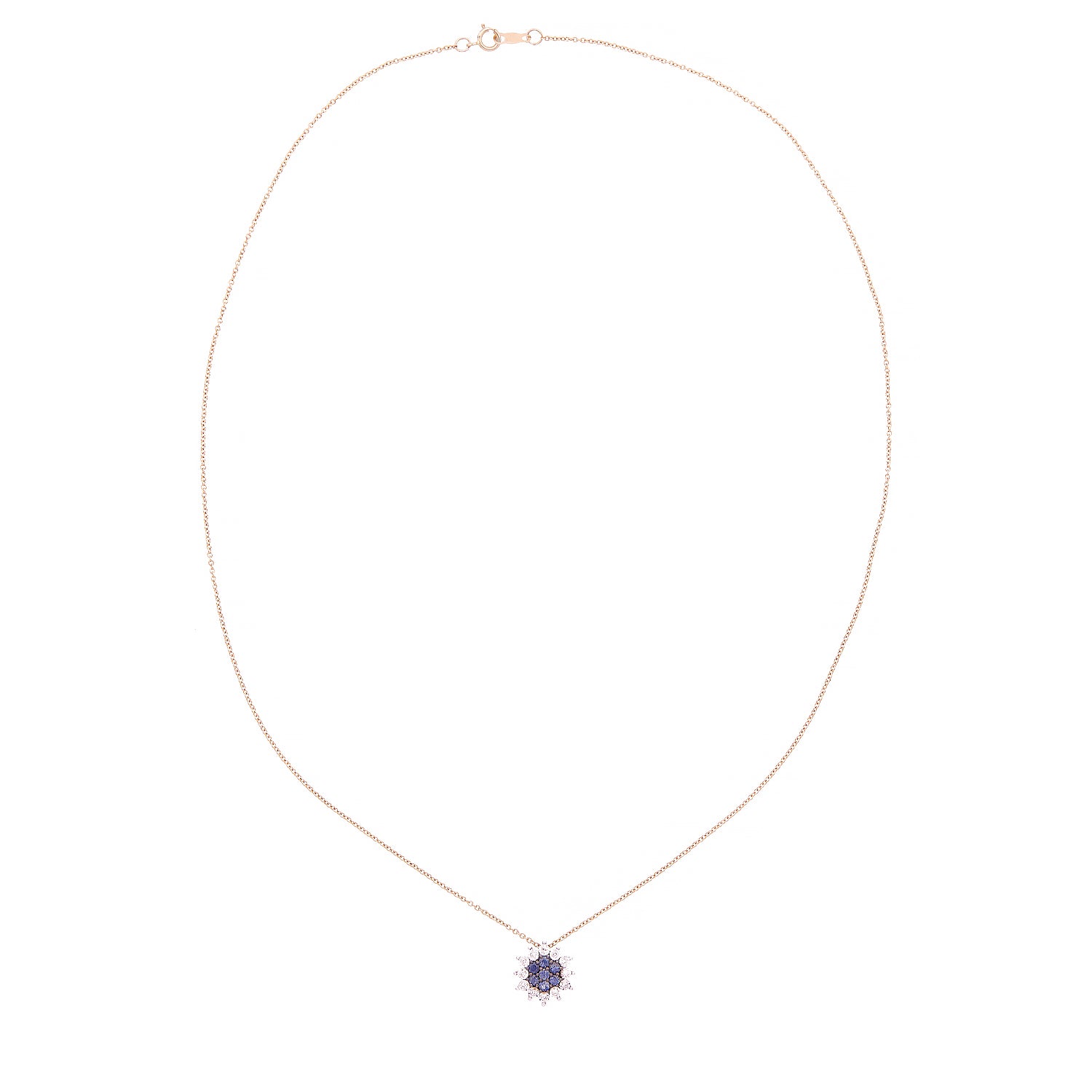 Geelgouden collier met blauwe saffier en diamant