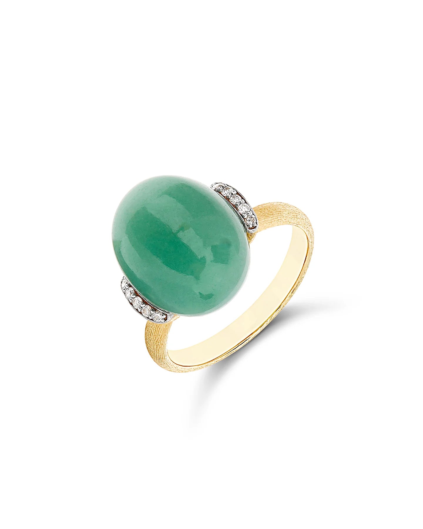 Geelgouden ring met aventurijn en diamant ''Amazonia'' zijkant