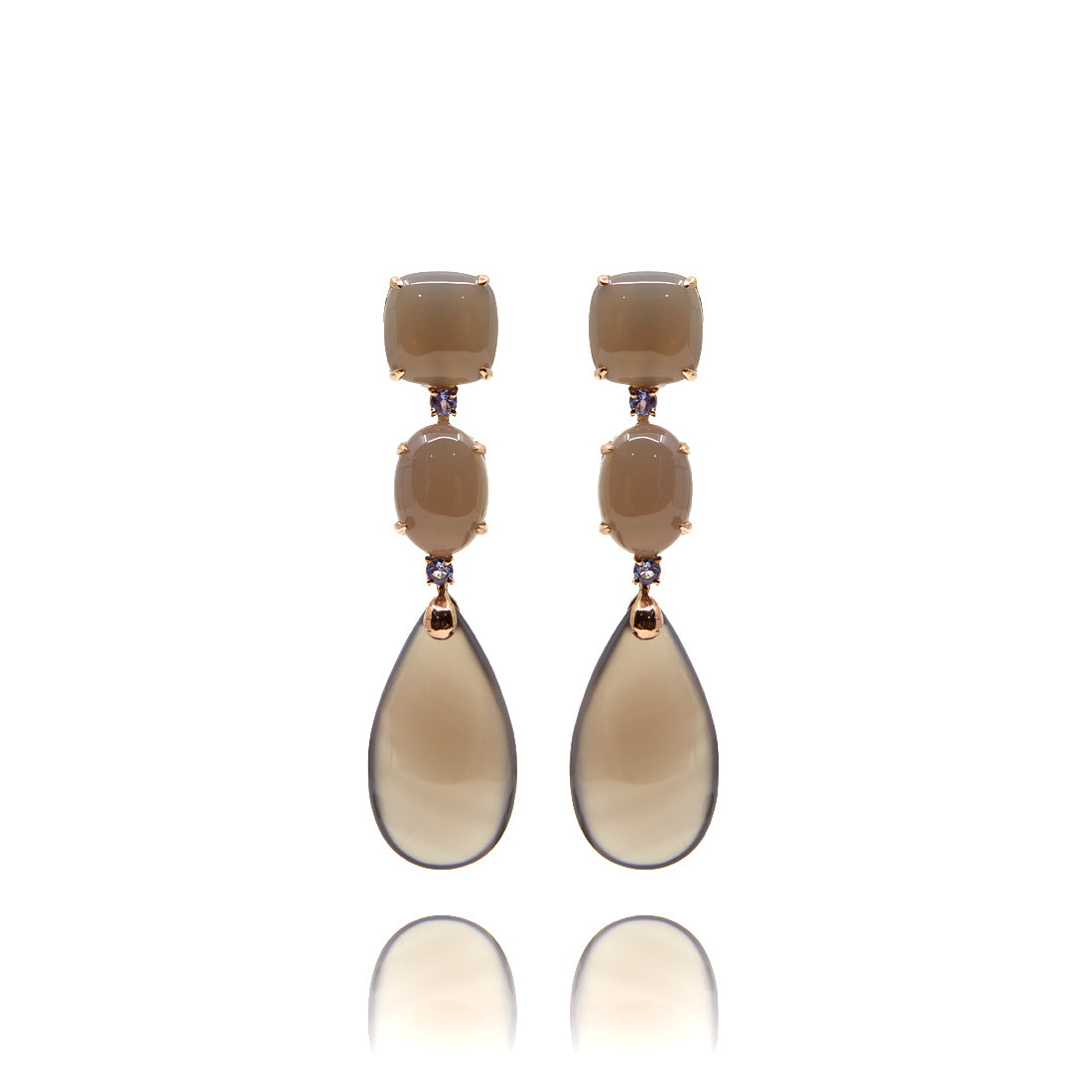 Ohrring mit grauem Achat und Tansanit