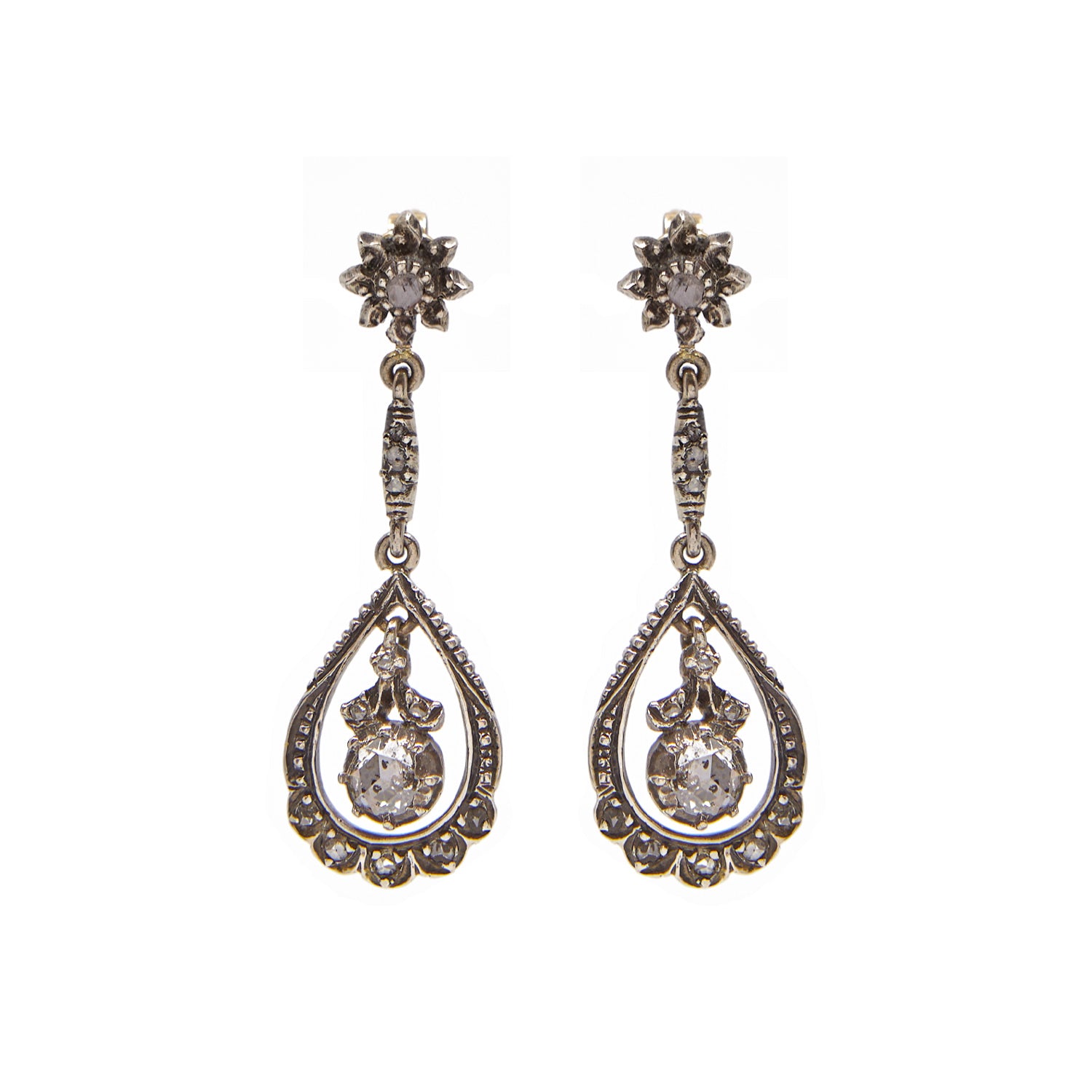 Oorhangers met roos geslepen diamant