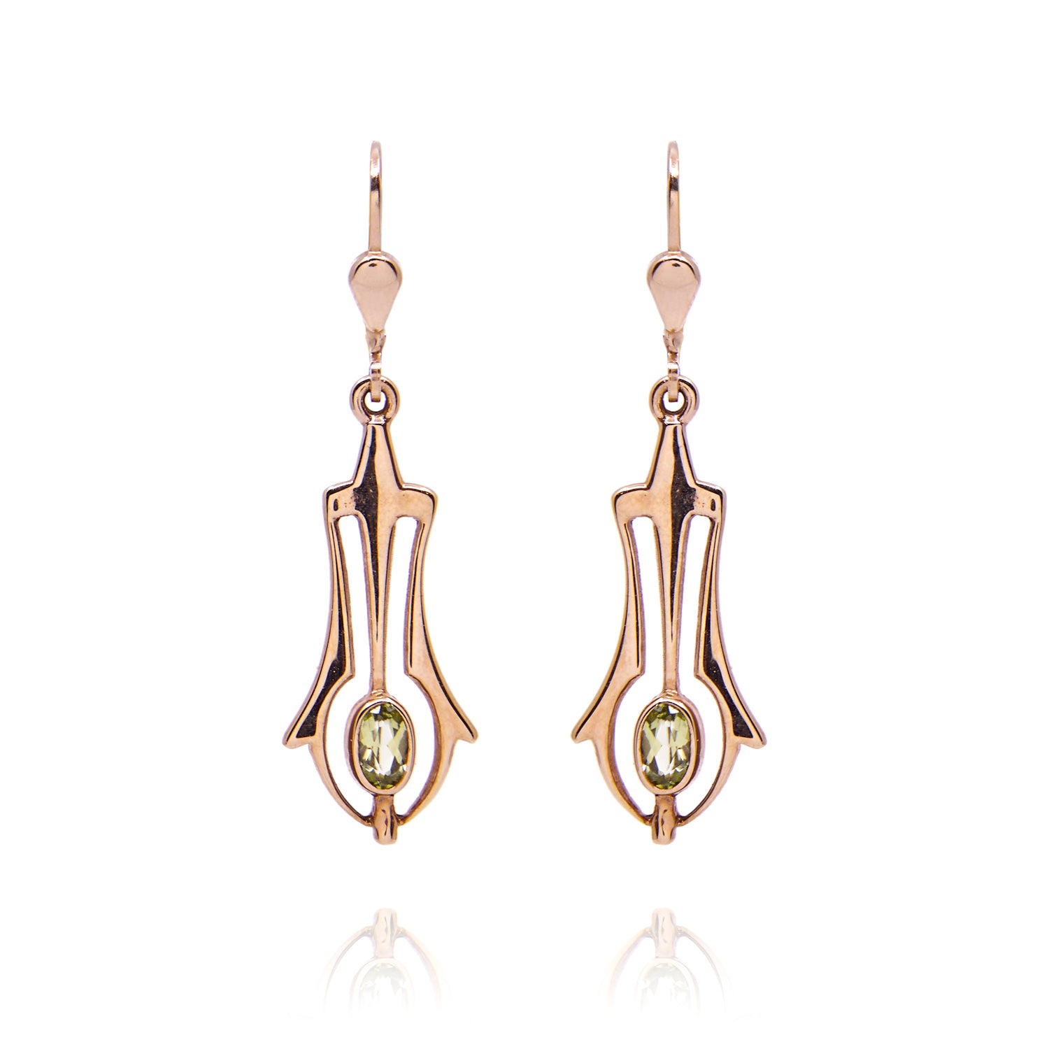 Roségouden oorhangers in art nouveau stijl