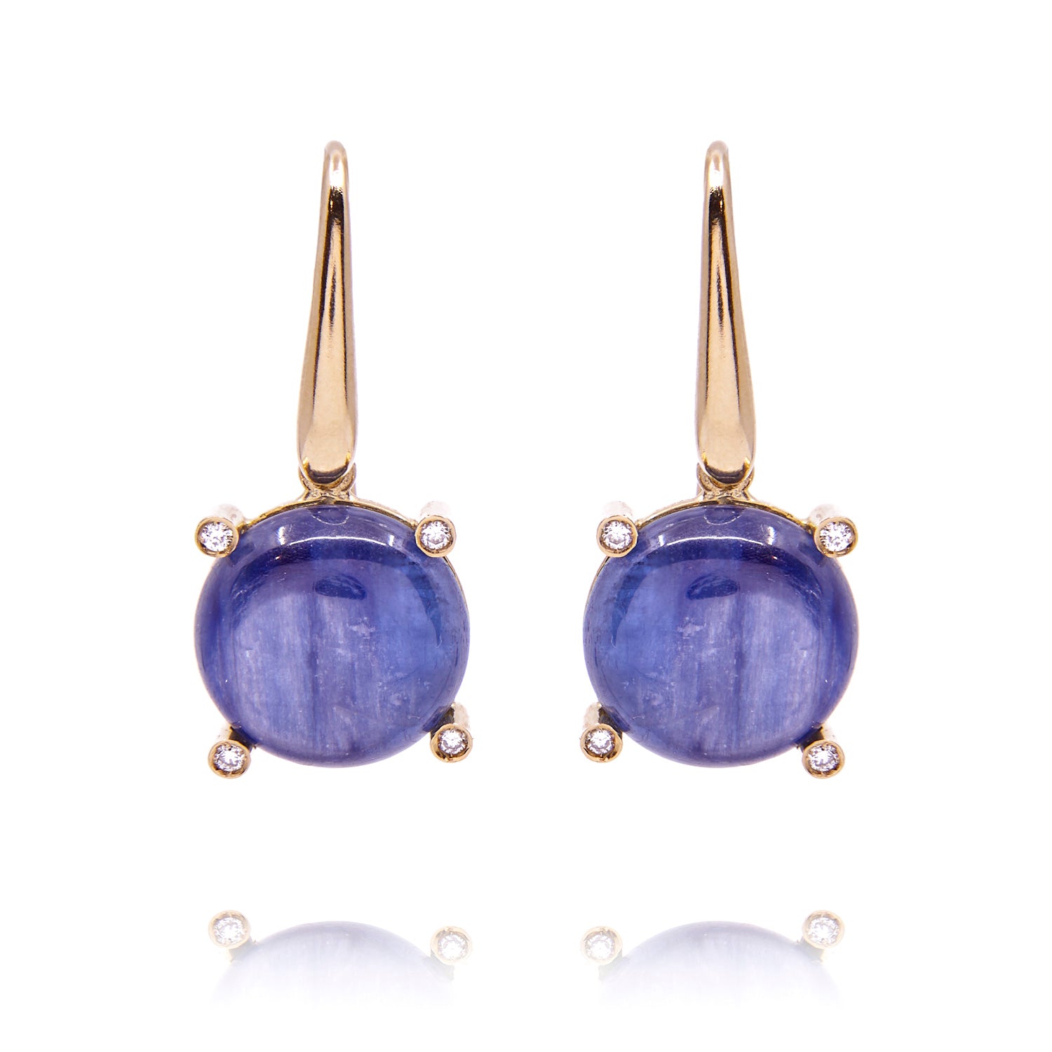 18 karaat geelgouden oorhangers met kyaniet en diamant