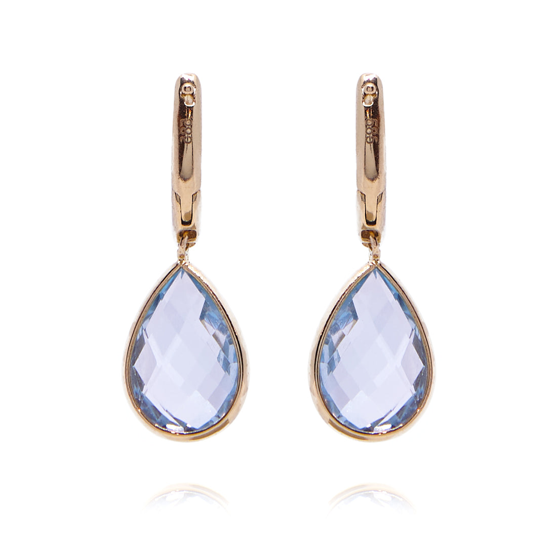 Geelgouden oorhangers met blauwe topaas