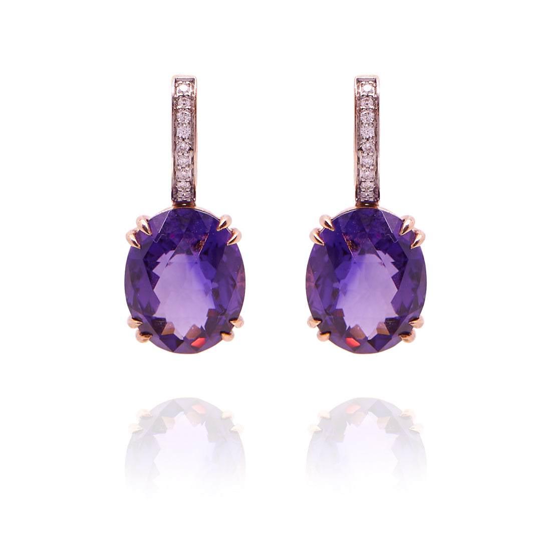Roségouden oorhangers met amethist en diamant