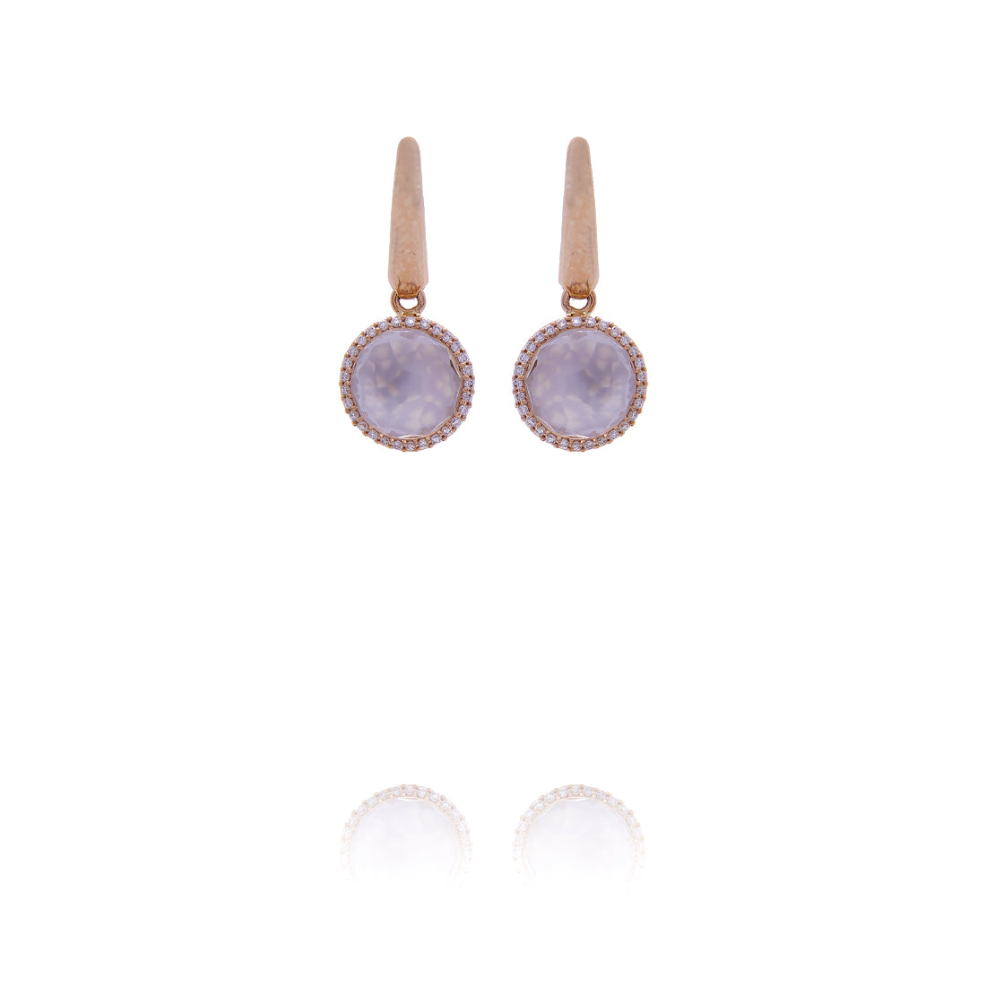 Rosegouden oorhangers met parelmoer, diamant en kwarts