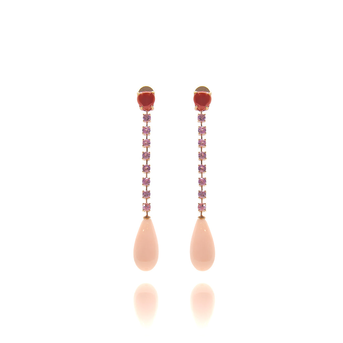 Rose gold earrings with pink sapphire and coral