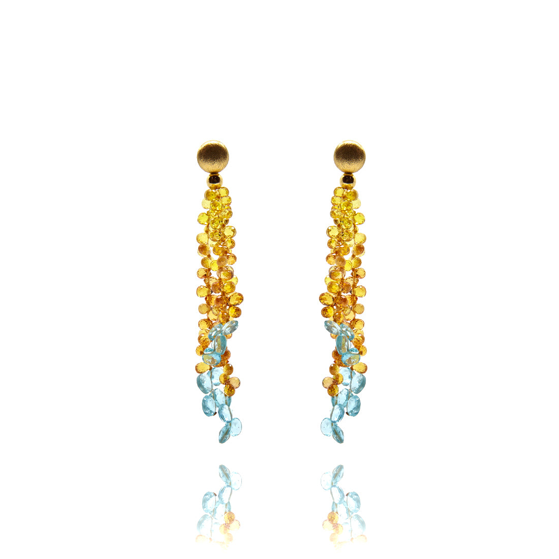 Yellow gold ear jewelry with citrine and topaz