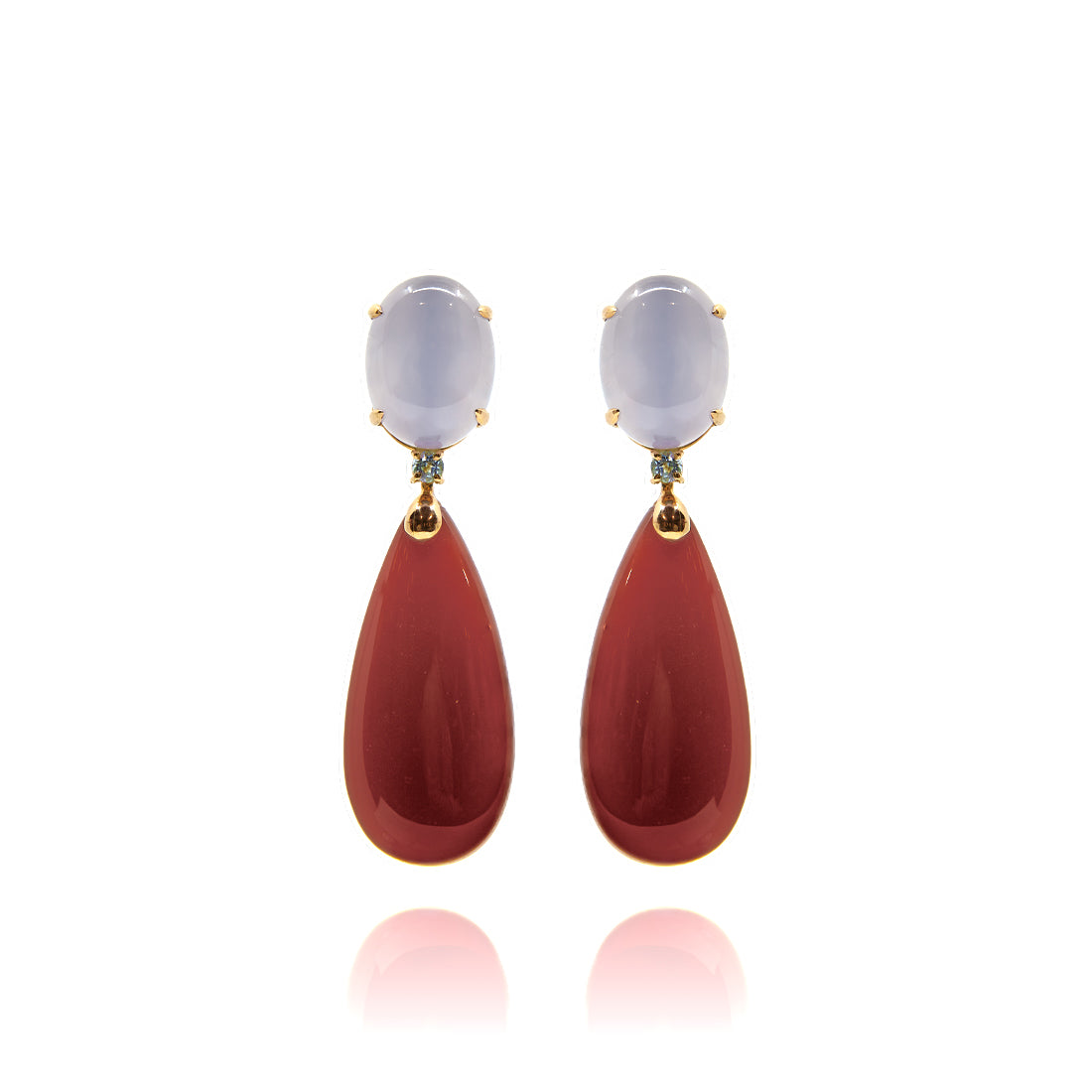 Rose gold earrings with chalcedony, topaz and carnelian