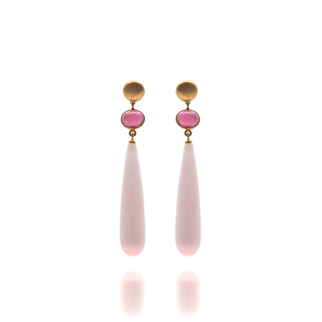 Rose gold earrings with quartz and tourmaline