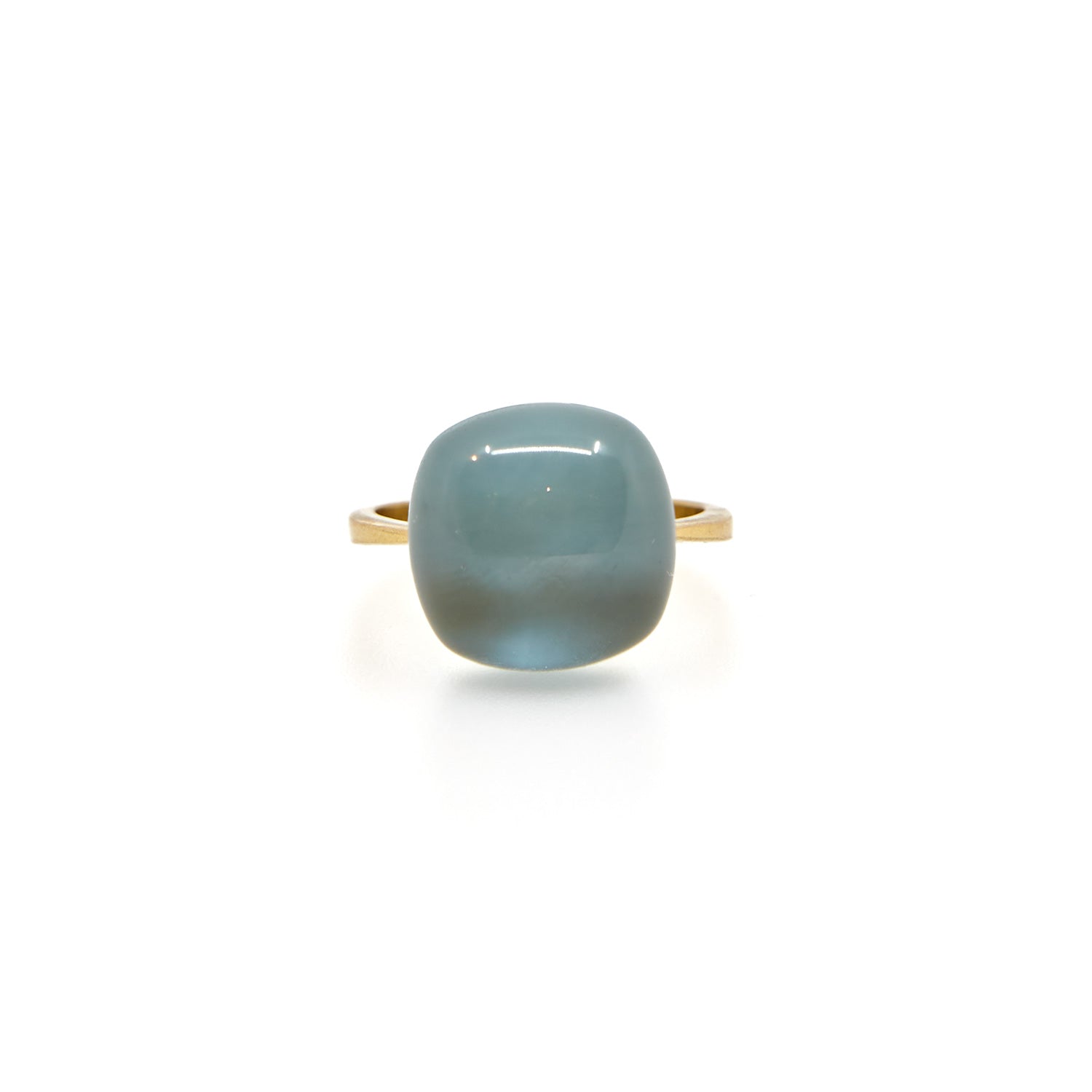 Geelgouden ring "Eva Nueva" met blauwe topaas en parelmoer