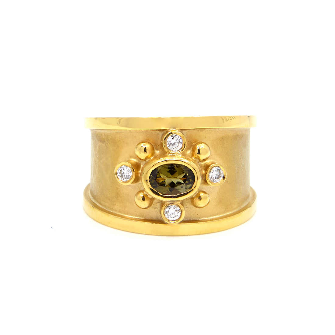 Geelgouden ring met diamant en toermalijn