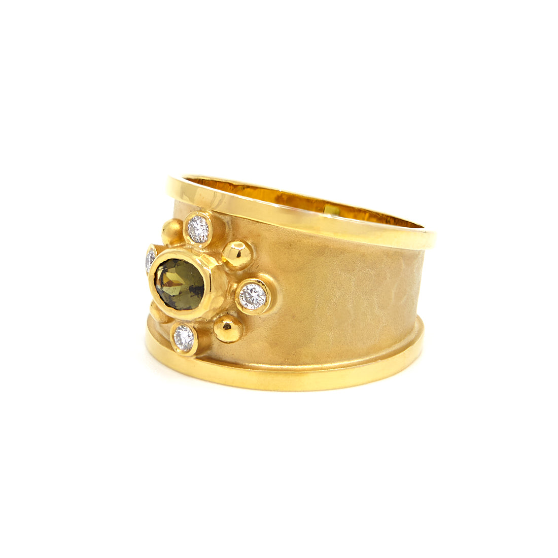 Geelgouden ring met diamant en toermalijn