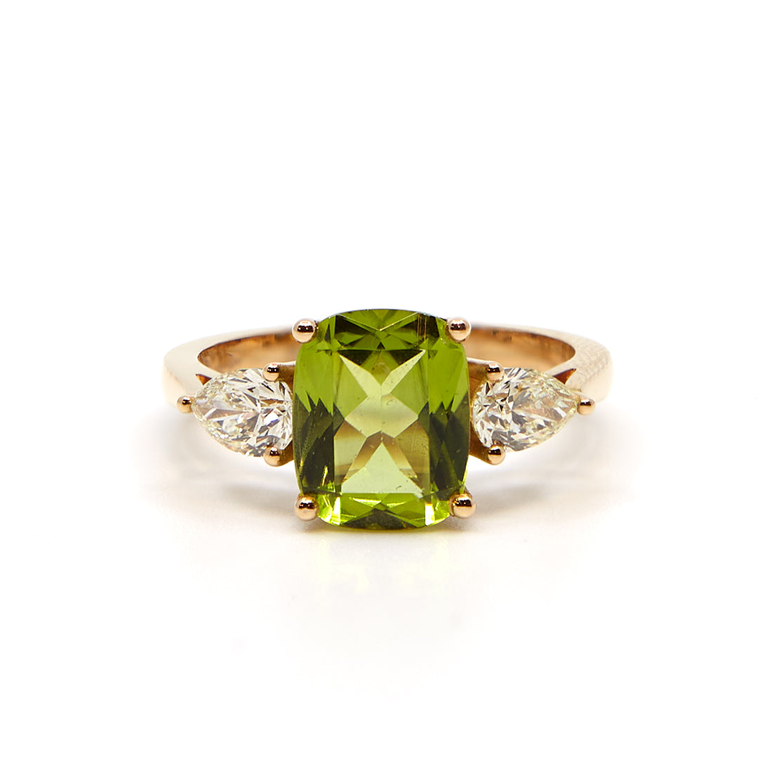 Roségouden ring met diamant en peridot