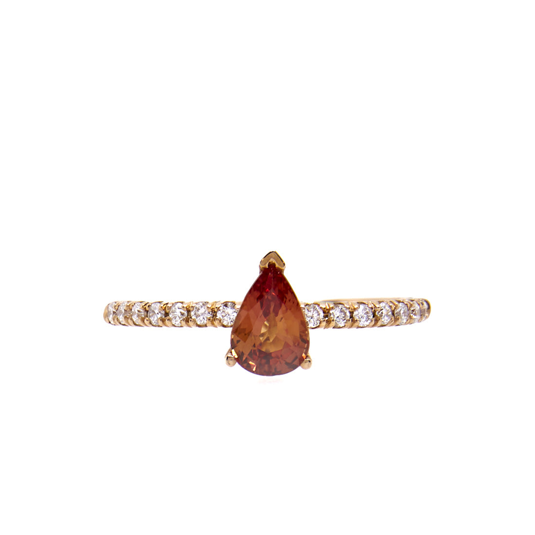 Roségouden ring met padparadscha saffier.