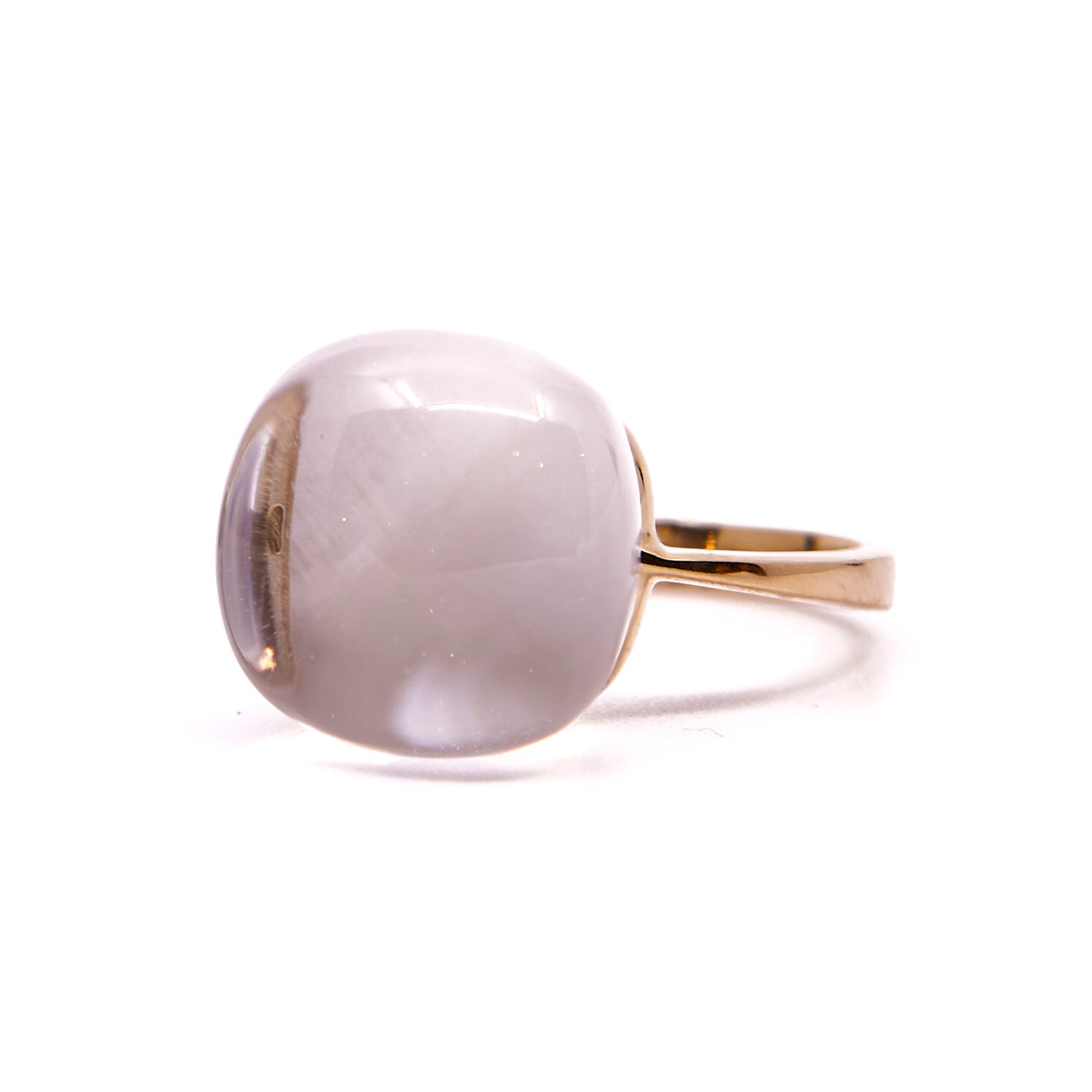 Geelgouden ring "Eva Nueva" met bergkristal en parelmoer