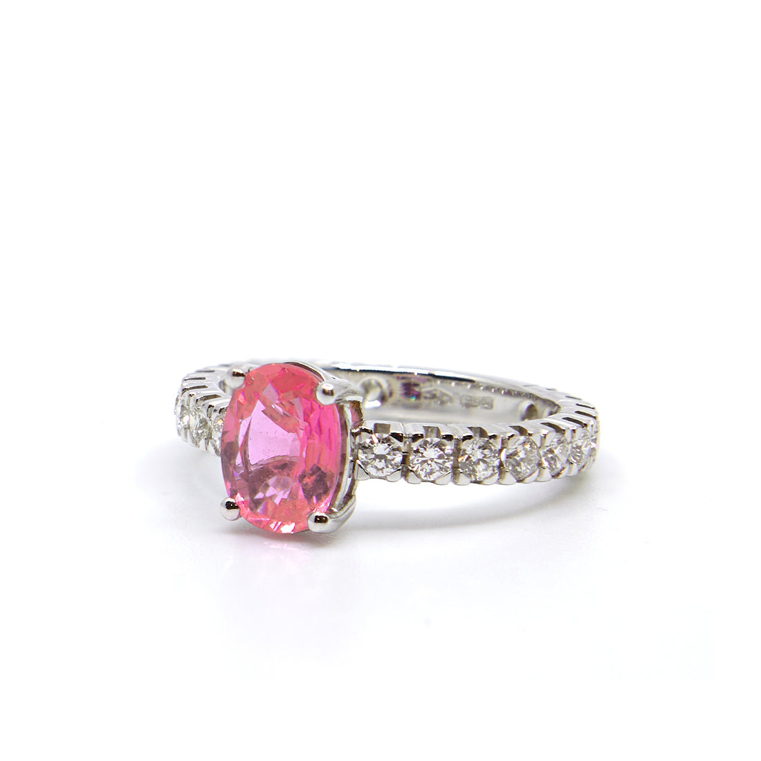 Weißgoldring mit rosa Saphir und Diamant