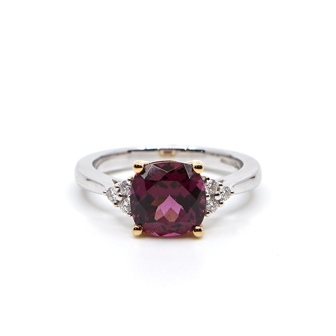 White gold ring with rubelite and diamond