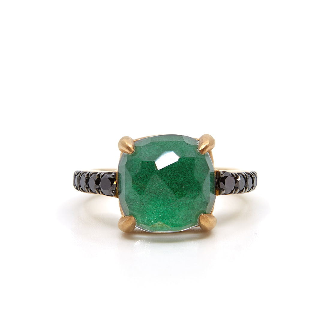 Ring aus Roségold mit schwarzem Diamant, Malachit und Bergkristall